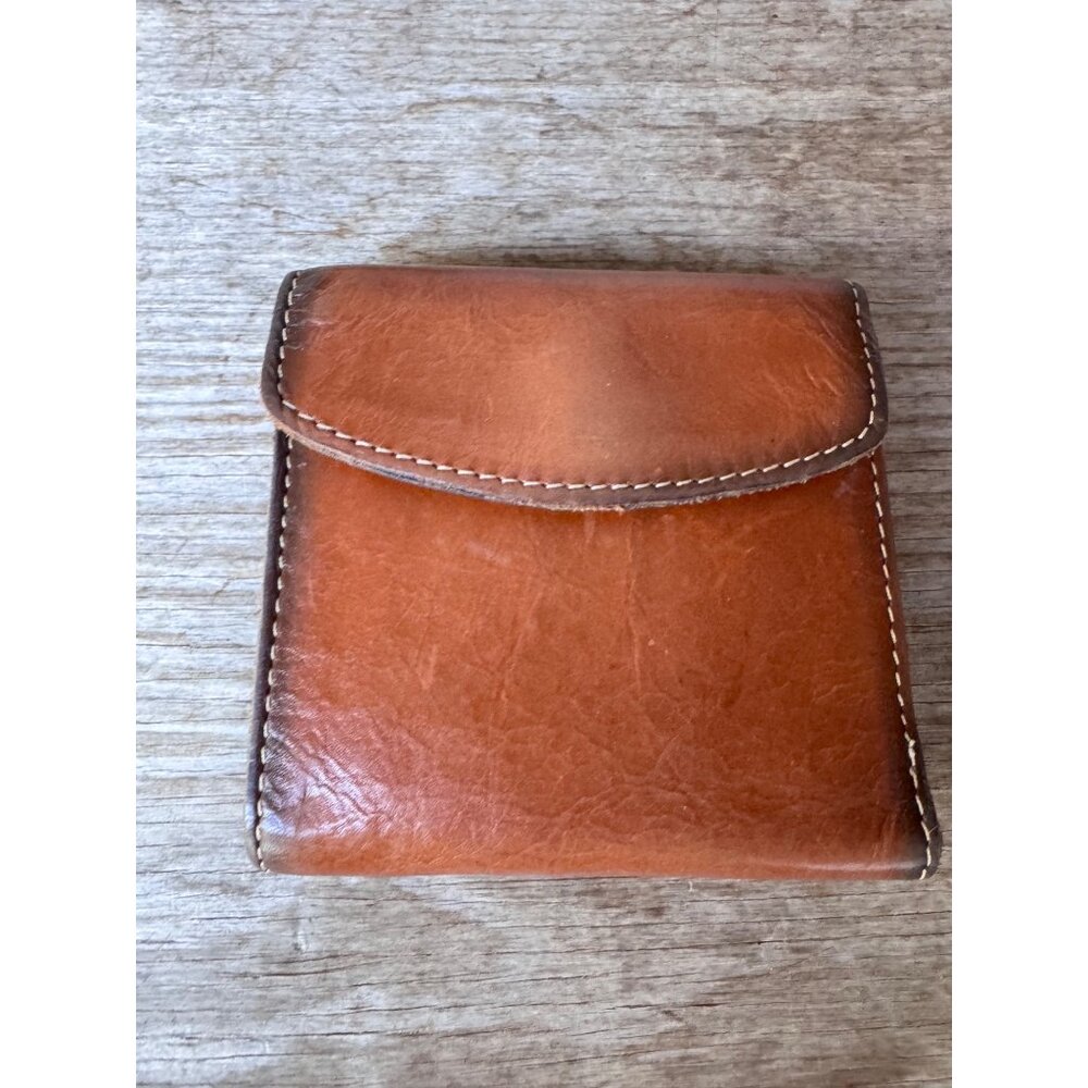 Patricia Nash Italian Leather Bifold Wallet Cognac Kiss Lock Coin Frame Snap Clo - Picture 2 of 8